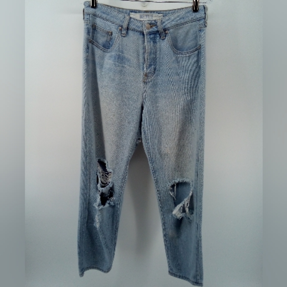Brandy Melville Distressed Light Wash Blue Jeans Rips Holes 100